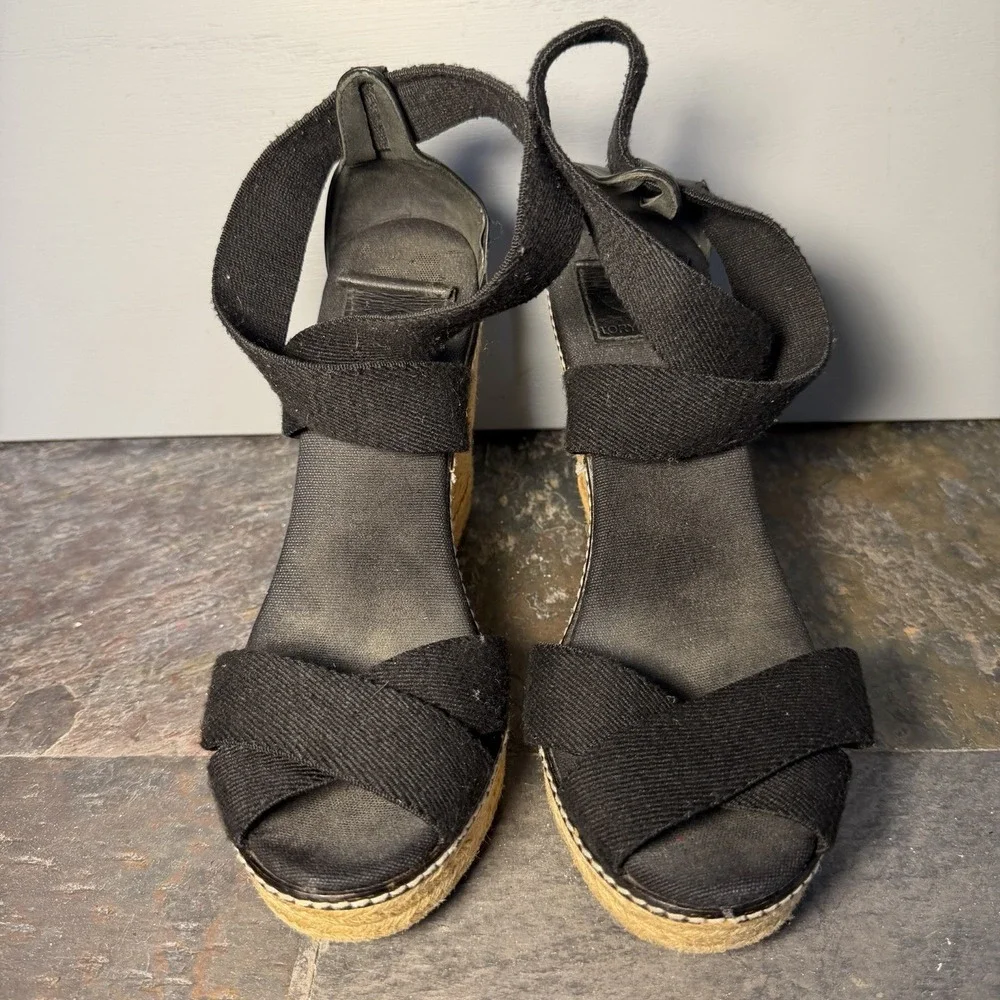 TORY BURCH Frieda Black Strappy Platform Sandals Espadrilles Size 8B
